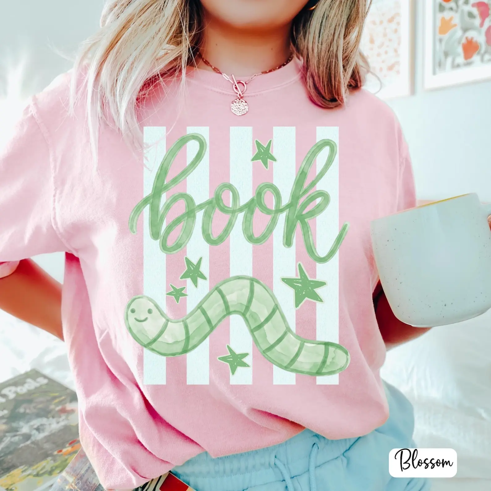 Women's Basic Fitted Cotton Casual T-Shirt - Comfort Colors, Striped, Cute Preppy Style Top, Librarian Gift for Book Lovers, Everyday Wear