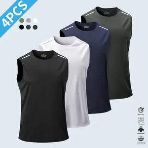 Four-piece set for men featuring a sleeveless tank top designed specifically for sports, made from breathable, lightweight fabric, and equipped with a quick-drying crewneck sleeveless top suitable for fitness training.