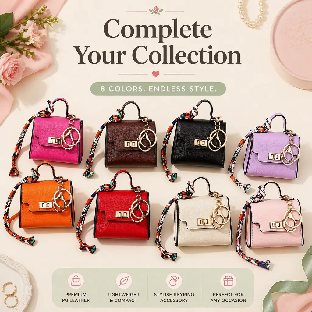 Cute Bag Charms 8-Piece Multipack, Kawaii Acrylic Character Keychains in a Mini Handbag Shape, Fun Accessories for Styling or Mini Gifts, Bag Chains And Charms, Kawaii Aesthetic, Mini Bag Accessories, Acrylic Keychains