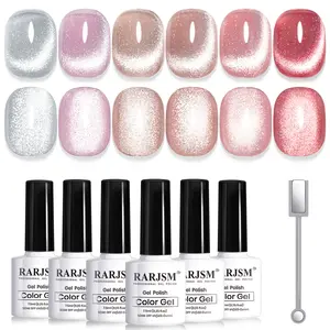 RARJSM Cat Eye Gel Nail Polish Set 6 Pcs Diamond Sparkle Diamond Glitter Nude Pink Light Purple Red Silver Sheer Pink Velvet Ice Jelly Soak Off Nail Art Manicure DIY at Home Gift for Women