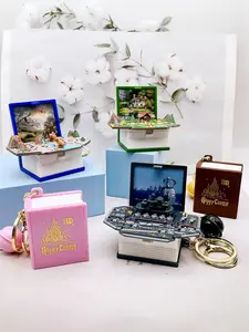 Creative 3D Magic Book Keychain, Fantasy World Castle Ship Dinosaur Space Puzzle Hanging Ornament, Gift Birthday Present