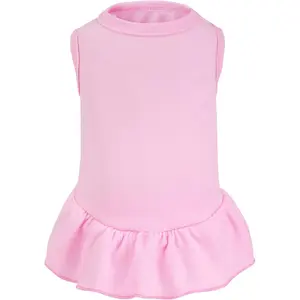 Solid Color Summer Sleeveless Dog Dress Cat Skirt Puppy Girl Clothes for Small Pet Dogs Cats Pink Medium