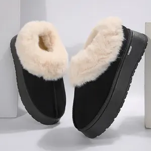 Women's Platform Snow Boots Fuzzy Fleece Slippers Fluffy Mini Boots House Slippers Clogs Indoor Outdoor Shoes