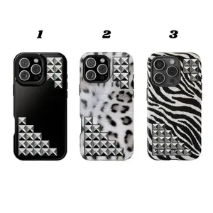 Studded luxery case (PRINT) phone for iPhone 17 16 15 14 13 12 11 Pro Max