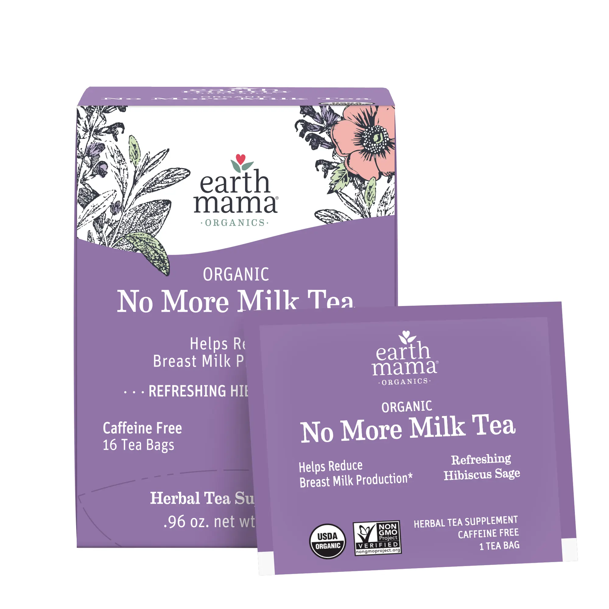 Earth Mama Organic No More Milk Tea – USDA Organic Caffeine-Free Herbal Tea for Weaning Support – Sage & Peppermint – 16 Tea Bags