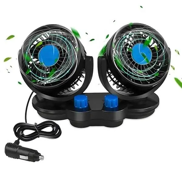 12V Adjustable Car Dashboard Portable Cooling Fan - Dual Heads, 2-Speed, 360° Rotatable, Plug & Play Electric Fan with Vehicle Power Plug for Cars, Trucks, SUVs (Automotive Accessories), Adjustable Car Fan
