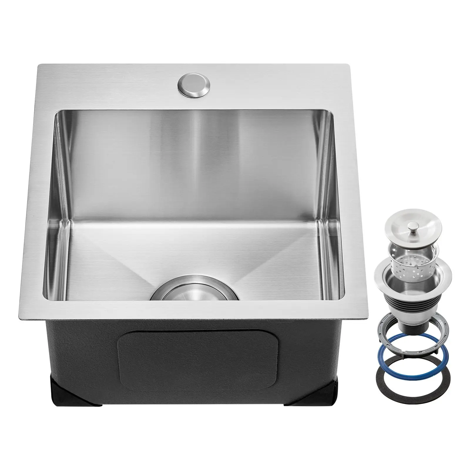 15-Inch Kitchen Sink Top-Mount Single Bowl Drop-In Basin In Stainless Steel With Durable Rust-Resistant Finish For Easy Cleaning, Ideal For Residential Kitchens And Modern Remodels