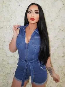 Down For You Denim Romper - Medium Wash