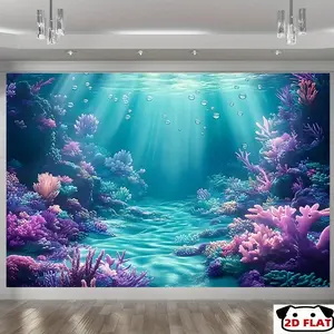 2D Flat Banner 1pc, Decorative Banner, Blue & Purple Ocean Mermaid Party Banner - Vibrant Under Sea Theme Backdrop Coral Reefs & Stream Bubbles, Perfect Home Decor, Room Wall Decoration, Party Photo Props, Mermaid Party Decorati, Party Decorations Banners