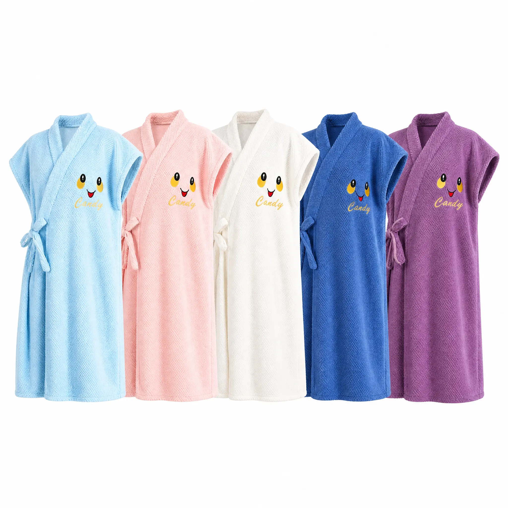 Women's Premium Coral Fleece Short-Sleeve Collared Neck Fluffy Robe - Thick, Absorbent Loungewear for Adults with Duck Theme Print, Home Spa Use, Included Bath Towel