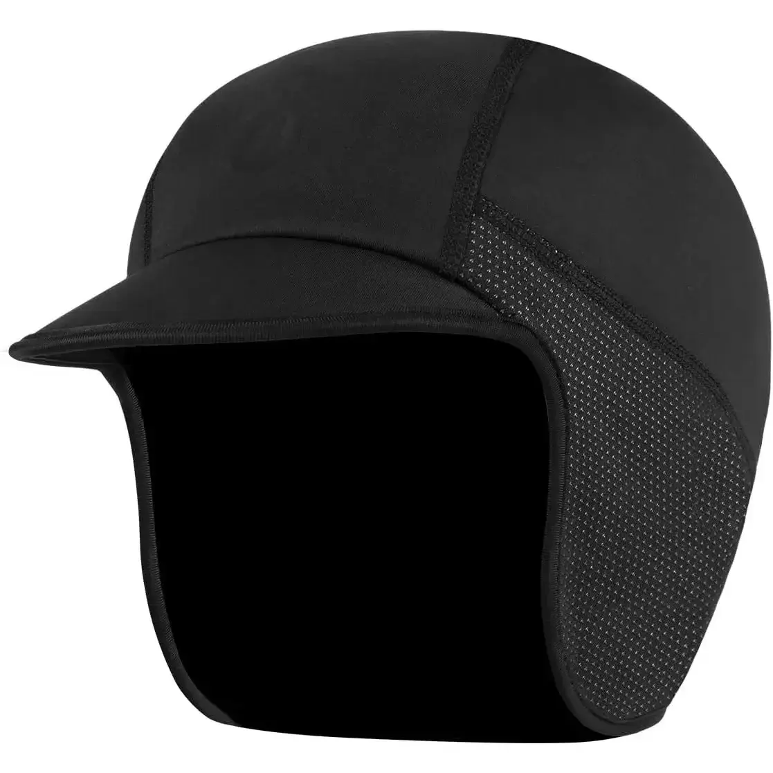 Unisex Polyester Blend Windproof 3D Knitting Winter Beanie - Under Helmet Liner, Sun Visor, Antiperspirant Band, Over the Ears Flaps, Casual for Snowboarding, Adults' One-Size-Fit Black Cap