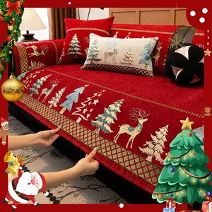 1pc Christmas Chenille Sofa Settee, Deer Embroidery Design, Anti-Slip Pet-Resistant Couch Covers, Ideal for Bedroom & Living Room Use