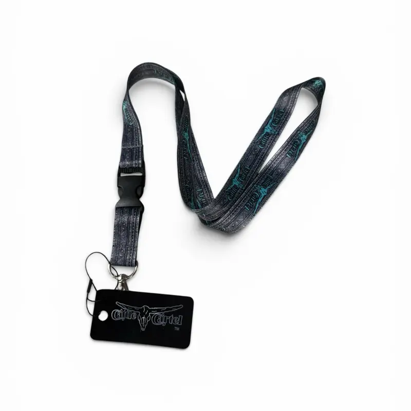 Cattle Cartel Identification Badge Lanyard - Black and Turquoise Aztec Print, High-Quality, Secure, Durable, Easy-to-Wear, for Office Use, Keychain Attachment