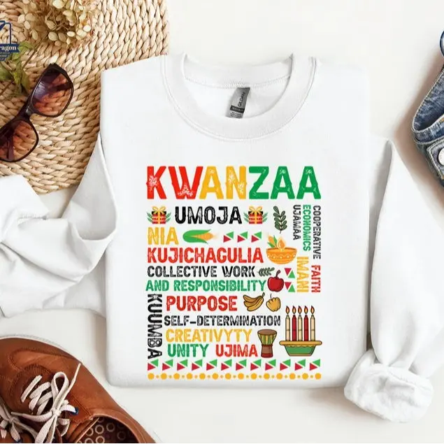 Happy Kwanzaa Drum Kinara Seven Candles Africa Shirt, Principles Of Kwanzaa Sweatshirt, African Culture Hoodie, Jewish Tshirt, Black History
