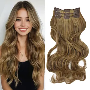 Vlasy Women's Glueless Clip-in Synthetic Hair Extensions - 3PCS 20-Inch Soft Thick Layered Long Wavy Black Brown Easy-to-Attach Full Volume Hairpieces for Summer Vibes