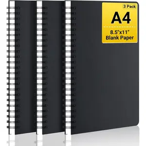 Blank Spiral Notebook, A4 3 Packs 8.5"x 11" Hardcover Blank  Sketch Notebook Bulk,College Wirebound Memo Notepads Diary Planner Notebook Journal with Unlined Paper 120pages/60sheets