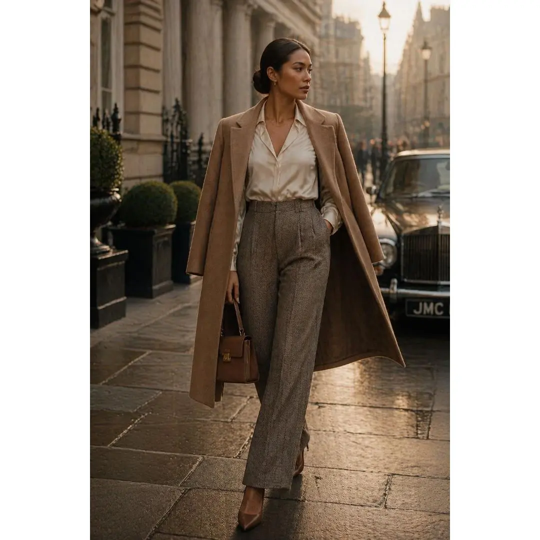 Max Studio Taupe Herringbone Trousers