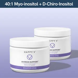Happy V Ovarian Support Powder 2-Pack Bundle - Myo-inositol & D-Chiro-Inositol for Hormonal Balance Acne PCOS Cycle Regularity Unflavored Daily Supplement