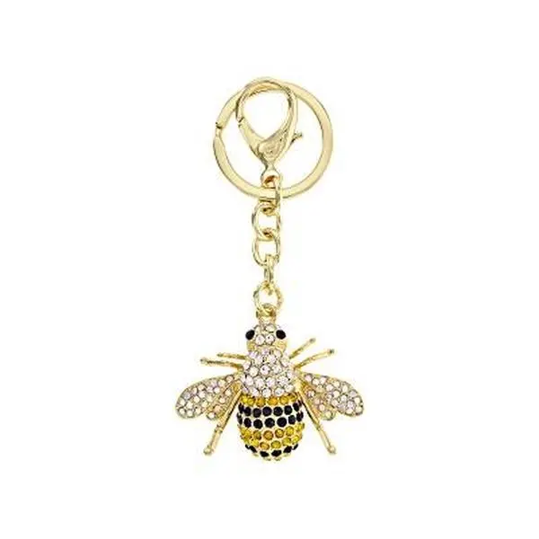 Jtv Off Park Collection Animal Face Keychain, Gold Tone Bee with Iridescent Multi-Color Crystals and Lobster Clasp for Adults, Animal Face Keychains, Gift