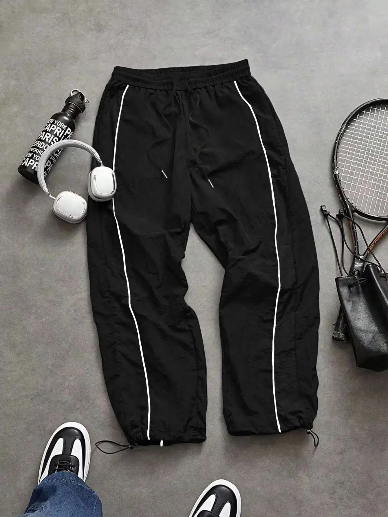 Men's Baggy Sweatpants - Mens Clothing, Casual Sporty Loose-Fit Long Athleisure Pants with Elastic Cuff, Fashionable Print, Lightweight Fabric, Ideal for Daily Wear, Outdoor Activities fathersdaygift