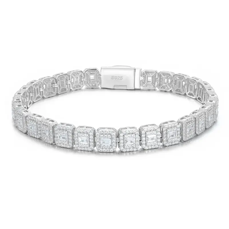 【#B305】Geometric Tennis Chain Lab-Created Moissanite UCCIYO Sparkling Moissanite Chain Bracelet S925 Sterling Silver