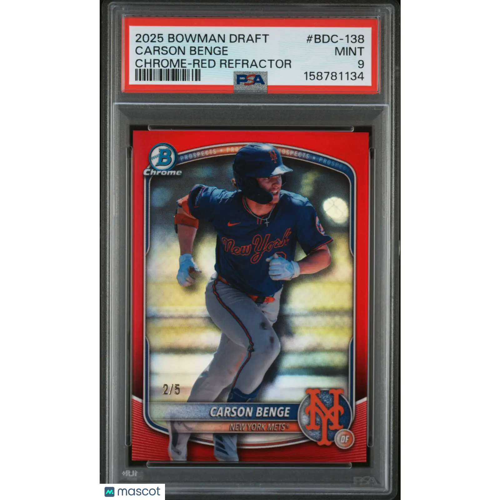 2025 Bowman Draft Carson Benge #BDC-138 Chrome Red Refractor /5 PSA 9