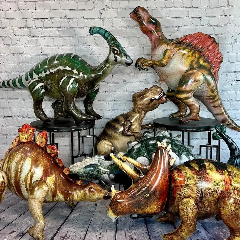 Dinosaur Balloon Set of 6 JUMBO Mylar Gigantic Walking Foil Balloons | Birthday Party Decorations Supplies and Decor | Anaya Treasures AZ