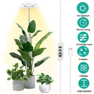 SJPACK LED Grow Light Plant Growing Lamp with Timer Full Spectrum Lighting for Indoor Plants 6W 3000-6500K 10 Dimmable Levels 3/9/12H Timer Adjustable Pole 16.5-60cm