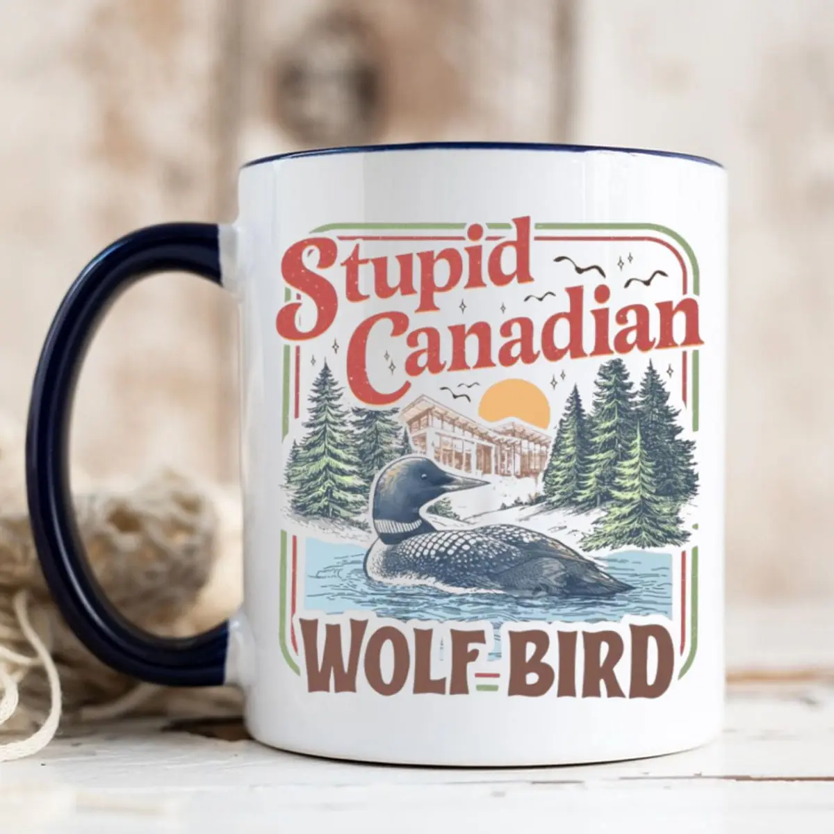 Stupid Canadian Wolf Bird Coffee Mug, Funny Loon Bird Retro Enamel Cup, Heated Rivalry Inspired Gift, Team Hollanov Ceramic Mug, 11 15oz Washable Ceramic Cup