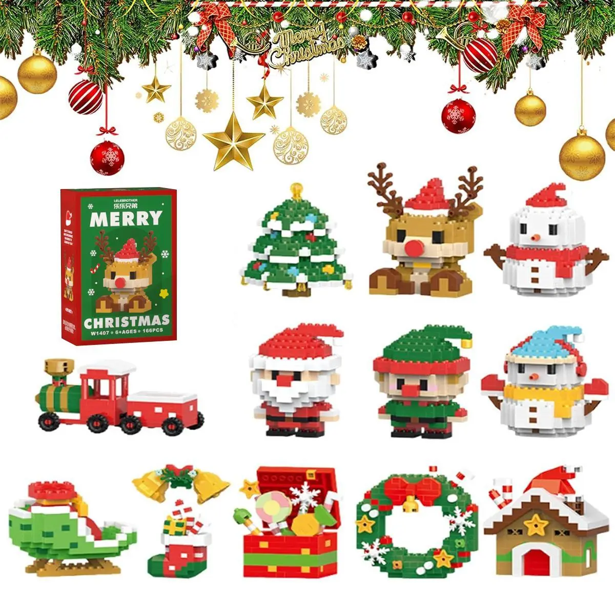 Christmas Building Blocks - 12-piece value pack with 12 different Christmas-themed designs (repeated) - Educational building toy, desktop decoration, and perfect for gifting on various occasions.