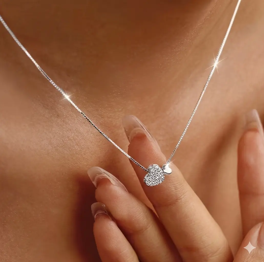 925 Sterling Silver Heart-Shaped Pendant Necklace - Hypoallergenic, Luxury Clavicle Chain for Women, Zirconia Inlay, Cute Boho Style