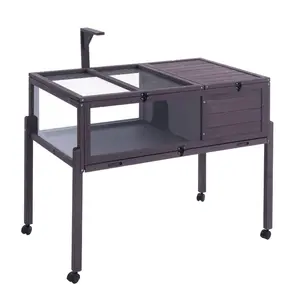 VEVOR Tortoise Habitat, Wooden Tortoise House Indoor Outdoor, Rolling Tortoise Enclosure with Light Stand, Reptile Enclosure Small Animal Cage with Stand Legs, Wheels, for Gecko, Lizard, Snake