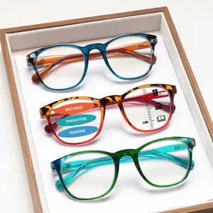 3-piece set of progressive multifocal blue light-blocking reading glasses, retro-chic style, round frames, spring hinges, stylish accessories, durable lenses, suitable for everyday wear