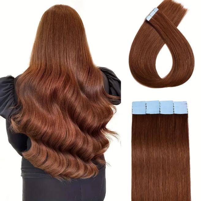 20Pcs 30g Seamless Tape-In Human Hair Extensions, Straight Skin Weft Remy Hair, Invisible & Natural Look, 12-28 Inch Lengths for Women