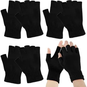 4 Pairs Fingerless Gloves for Women Men, Winter Knitted Half Finger Gloves, Fit for Working, Typing, Writing, Running