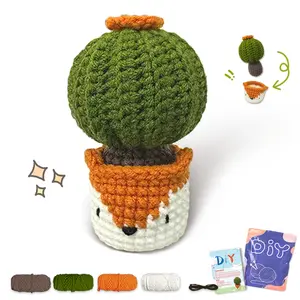YAMAXIN 1PC Fox Cactus Crochet Kit, Complete Set with Hook, Instructions Manual, Detailed Tutorial Videos, Random Accessory Colors, Crochet Gifts