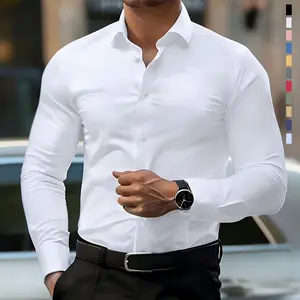 Very slight stretch, almost no stretch—men’s loose long-sleeve shirt, casual business button-front shirt suitable for semi-formal and business-casual occasions, men’s dress shirt lining, #SummerVibes