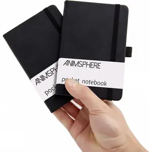 2Pack Pocket Notebook Small Notebook Journal Notebook 4 inches x 5.7 inches 200 Pages Leather Cover With Pen Holder Page Marker Ribbons(Black)