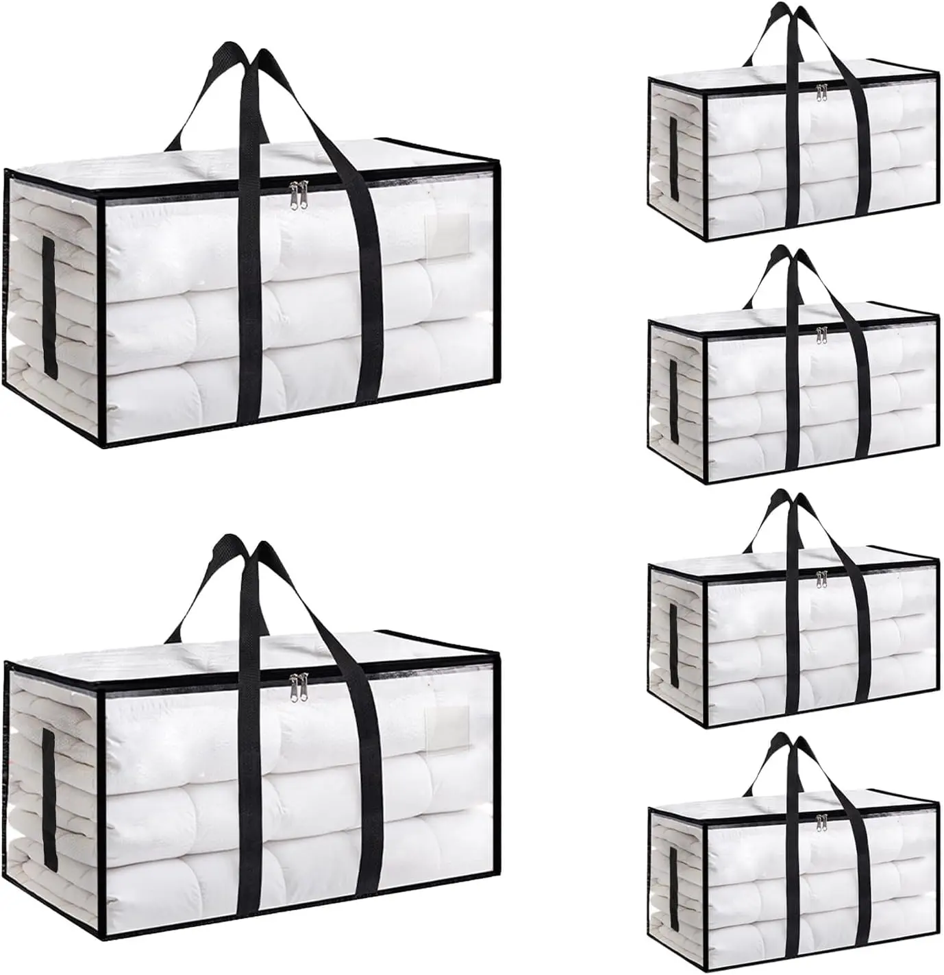 2/4/6 Packs Extra Large Heavy Duty Moving Bags — Waterproof Storage Totes with Zippers & Handles, Foldable for College Dorm and Home Storage (Clear)