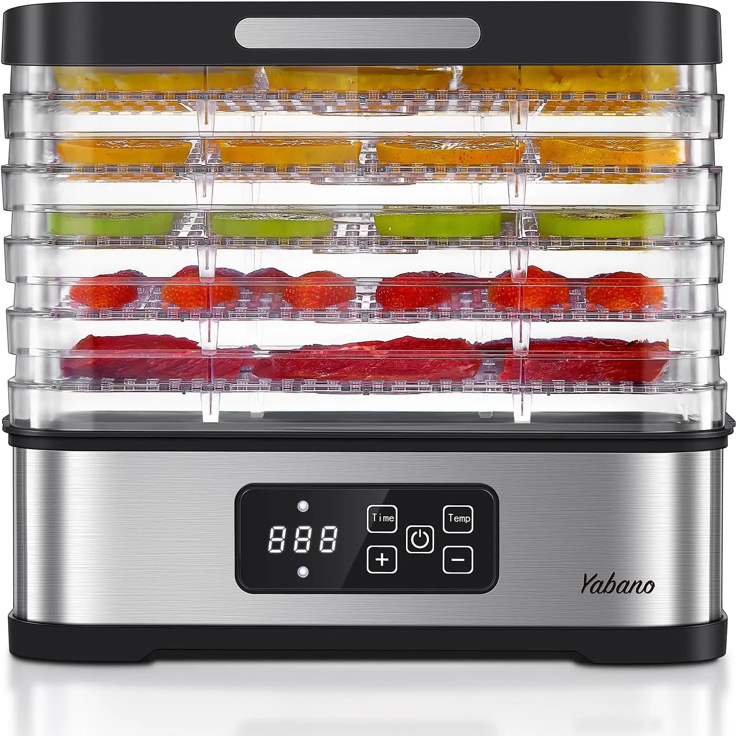 Yabano Food Dehydrator Machine for Home Use, 250W Electric Dryer with Adjustable Timer & Temperature Control, 5 Trays - Digital Presets for Fruit, Meat, Herbs, Jerky