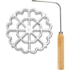 Bunuelos Mold Rosette Iron Molds Set with Wooden Handle, Lotus Flower Bunuelos Cookie Maker Mold, Funnel Cake Maker Cooking Stamp Maker Kit - 4.7 Inches