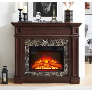 46 inch Electric Fireplace with Mantel, Portable Freestanding Wood Stove with Remote Control, 23'' Replaceable Fireplace Insert Heater,1400W Realistic 3D Flame Stacked Stone Surround, 45.66"W*11.8"D*40"H