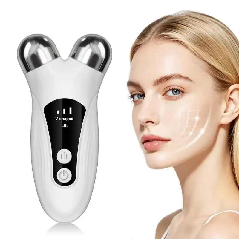 2-In-1 Neck and Face Massage Roller, Microcurrent Lifting Tool, Heating and Vibration, Tightening Device for V-Shaped Face, LED Display Beauty Massager, Facial Roller, Beauty Devices