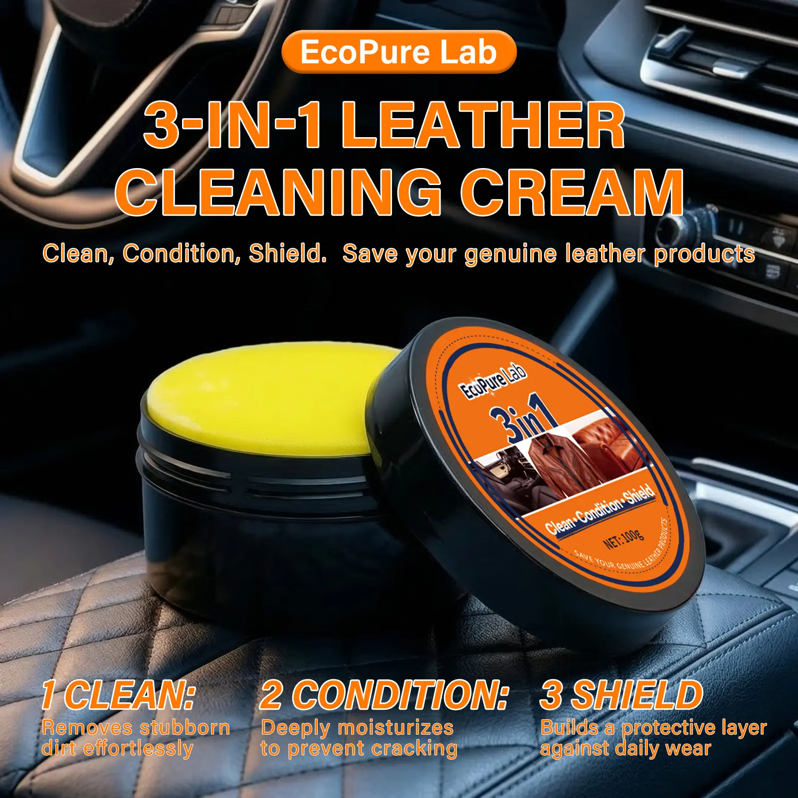Multi-Purpose Leather Conditioner & Care Balm For Car Interior Seats Door Panels, Leather Sofa, Shoes, Jacket, Bags, Nourish Repair Restore Shine Anti-Crack Anti-Aging Leather Care Cream