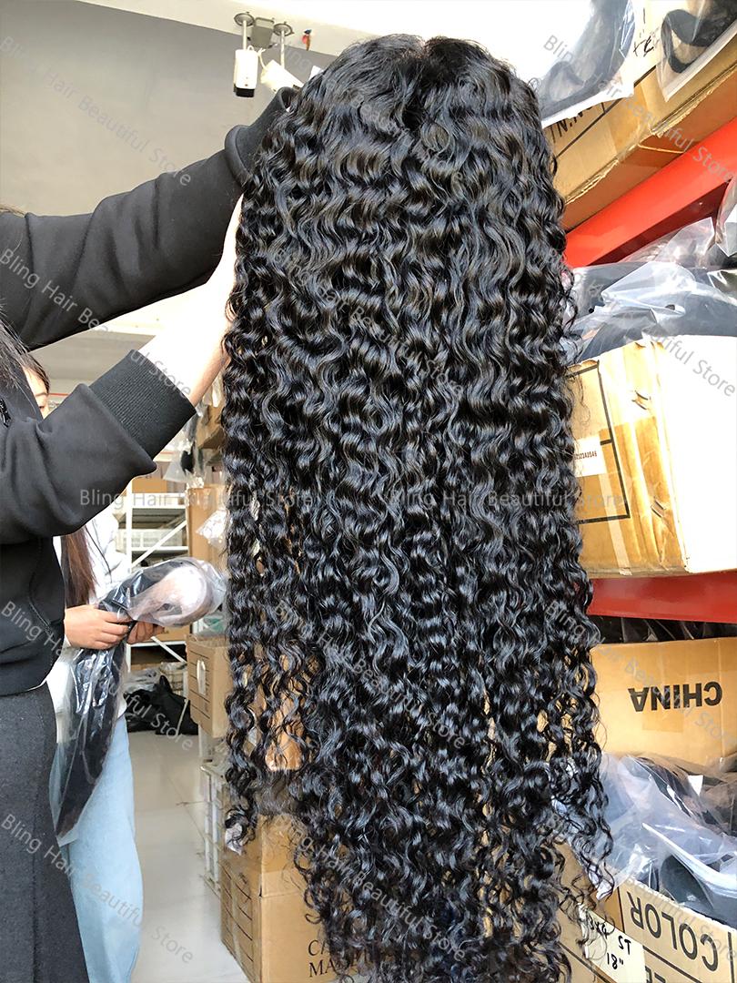 Bling Hair Transparent Brazilian 13x6 Deep Wave Lace Front Human Hair Wigs For Women 180 Density HD 13x6 Kinky Curly Lace Frontal Wigs 36 38 Inch Natural Black Color Preplucked Hairline Wigs