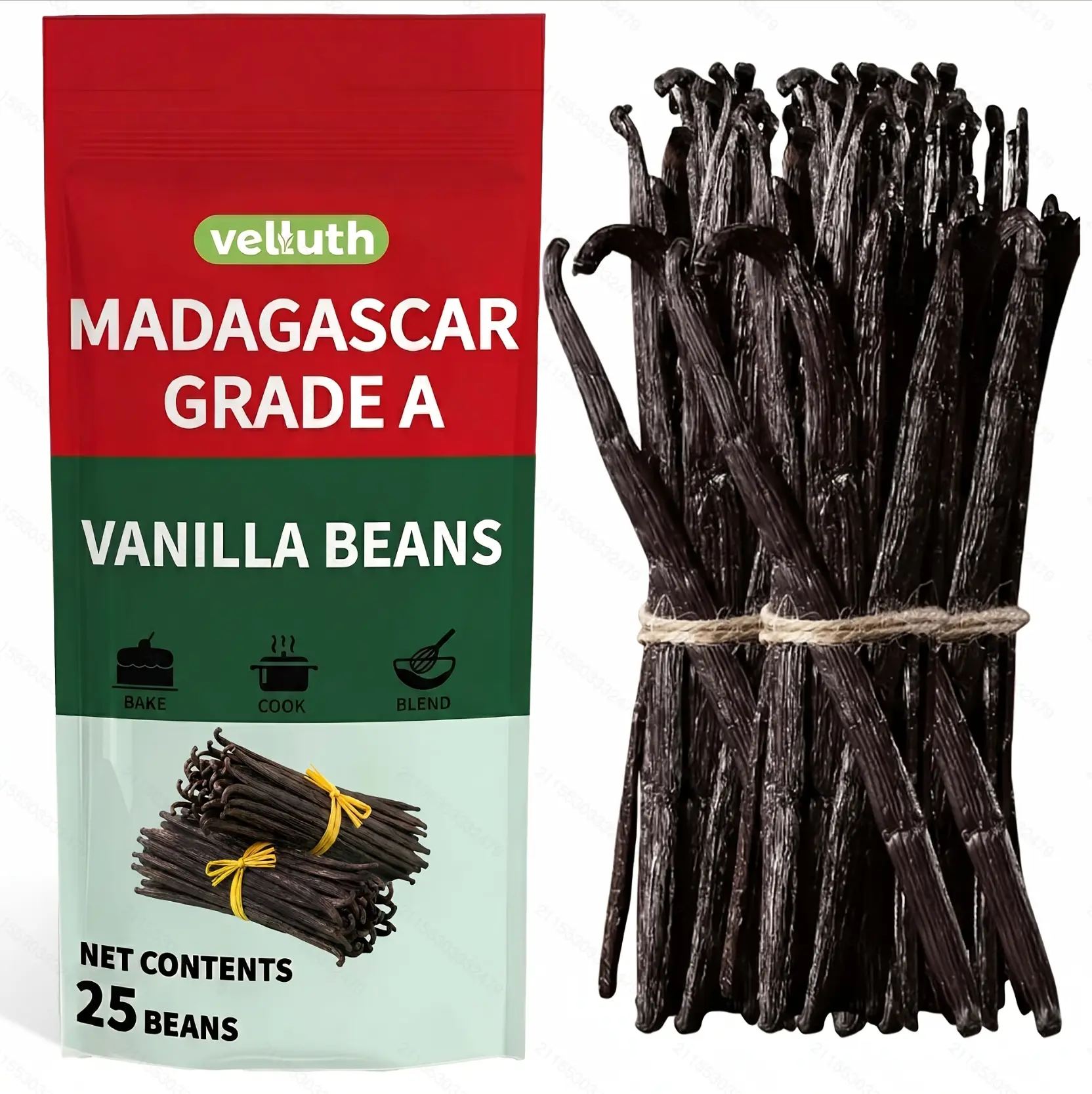 Grade A Madagascar Vanilla Beans, Gourmet Spice for Cooking, Baking, and Vanilla Extract Making; Ideal for Ice Creams, Cakes, and Desserts