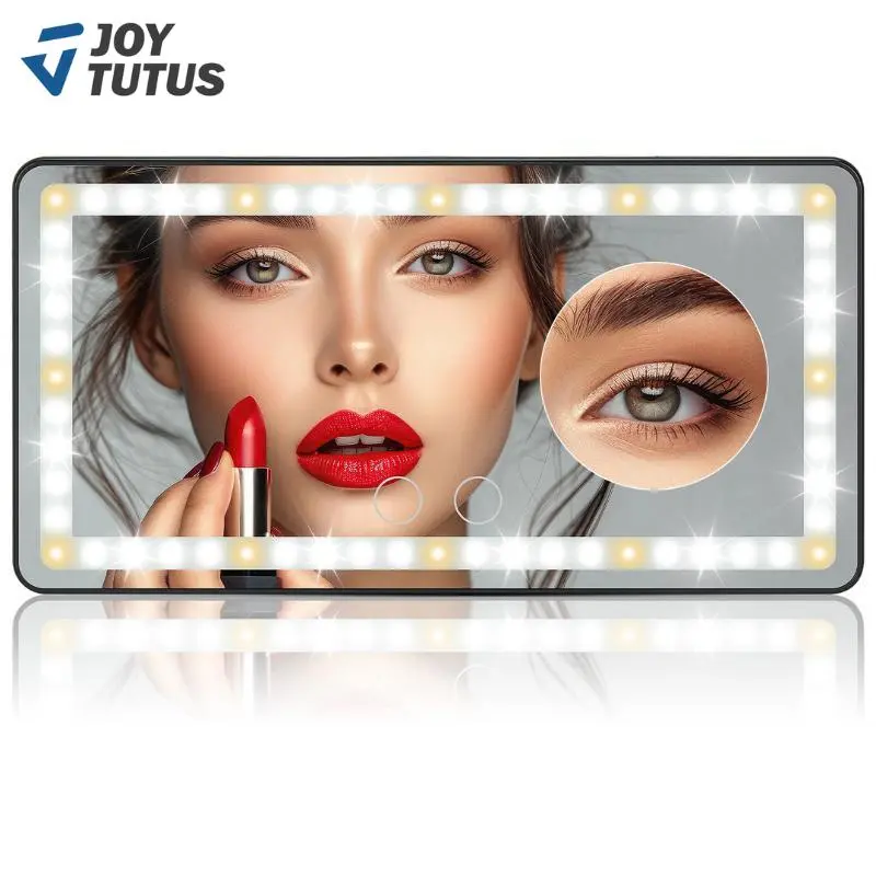 JOYTUTUS Car Sun Visor Vanity Mirror with 3 LED Lights USB Rechargeable 1500mAh Battery Touch-Sensitive Control Dimmable Bicolor Lighting for Enhanced Makeup Routine