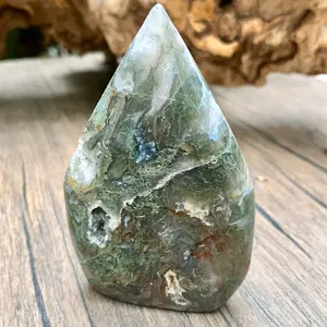Moss Agate Teardrop Portal Flame Pointed Tower Free Form Polished Stone Gemstone Figurine Healing Crystal Reiki Energy Therapy