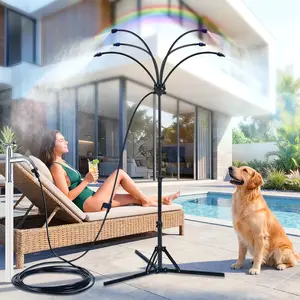 4/6-Nozzle Adjustable Standing Misters for Outside Patio - Stand Misting System for Cooling Outdoor Areas, Easy to Install & Maintain, Custom Coverage, Durable for Backyard Use. outdoorfun