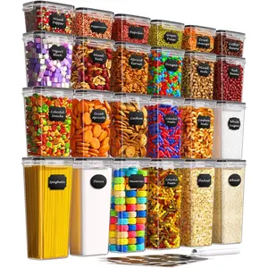 24 PCS Airtight Food Storage Containers with Lids, Kitchen Pantry Organization and Storage, BPA-Free Plastic Scale Food Canisters for Cereal, Flour, Sugar, Dry Food, Include Labels & Marker
